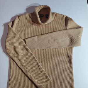 Saks Fifth Avenue 100% Cashmere Tan Ribbed Turtleneck Sweater Sz L